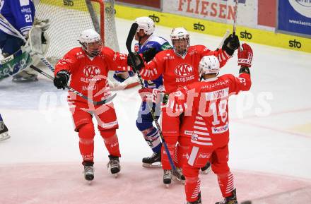 Eishockey Legenden Turnier. VSV gegen KAC.   Torjubel Thomas Cijan, Dieter Kalt, Thomas Koch (KAC). Villach, am 16.12.2023.
Foto: Kuess

---
pressefotos, pressefotografie, kuess, qs, qspictures, sport, bild, bilder, bilddatenbank