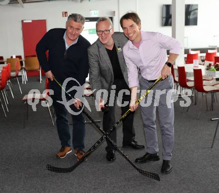 Eishockey. Legenden Turnier. Pressekonferenz.  Giuseppe Mion, Ralph Schader, Dieter Kalt . KLagenfurt, am 6.12.2023.
Foto: Kuess
---
pressefotos, pressefotografie, kuess, qs, qspictures, sport, bild, bilder, bilddatenbank