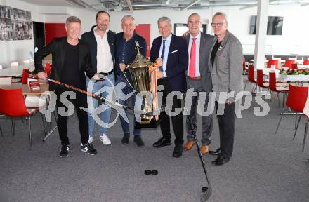 Eishockey. Legenden Turnier. Pressekonferenz.   Arno Arthofer, Walter Schachner, Landeshauptmann Peter Kaiser, Alois Schloder, Ralph Schader. KLagenfurt, am 6.12.2023.
Foto: Kuess
---
pressefotos, pressefotografie, kuess, qs, qspictures, sport, bild, bilder, bilddatenbank