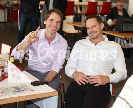 Eishockey. Legenden Turnier. Pressekonferenz.   Dieter Kalt, Otto Konrad. KLagenfurt, am 6.12.2023.
Foto: Kuess
---
pressefotos, pressefotografie, kuess, qs, qspictures, sport, bild, bilder, bilddatenbank