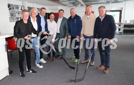 Eishockey. Legenden Turnier. Pressekonferenz.   Arno Arthofer,Guenther Lanzinger, Wolfgang Kromp, Buergermeister Guenther Albel, Giuseppe Mion. KLagenfurt, am 6.12.2023.
Foto: Kuess
---
pressefotos, pressefotografie, kuess, qs, qspictures, sport, bild, bilder, bilddatenbank