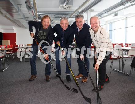 Eishockey. Legenden Turnier. Pressekonferenz. Thomas Cijan, Walter Schachner, Giuseppe Mion, Karl Korentschnig. KLagenfurt, am 6.12.2023.
Foto: Kuess
---
pressefotos, pressefotografie, kuess, qs, qspictures, sport, bild, bilder, bilddatenbank