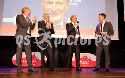 Nacht des Sports. Sportgala. Kaernten Sportler des Jahres 2023.   Marjan Velik, Landeshauptmann Peter Kaiser, Franz Klammer, Johannes Orasche  . Velden, am 23.12.2023.
Foto: Kuess
www.qspictures.net
---
pressefotos, pressefotografie, kuess, qs, qspictures, sport, bild, bilder, bilddatenbank