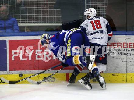 EBEL. Eishockey Bundesliga. EC VSV gegen Fehervar AV19.  Arturs Kulda,   (VSV),  Markus Phillips  (Fehervar). Villach, am 28.12.2023
Foto: Kuess
www.qspictures.net
---
pressefotos, pressefotografie, kuess, qs, qspictures, sport, bild, bilder, bilddatenbank