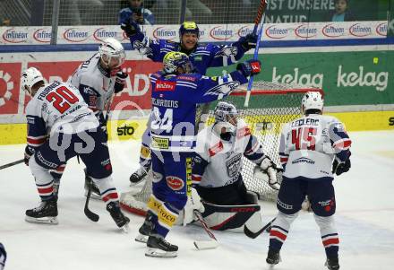 EBEL. Eishockey Bundesliga. EC VSV gegen Fehervar AV19.   Torjubel Andrew Desjardins, John Hughes (VSV). Villach, am 28.12.2023
Foto: Kuess
www.qspictures.net
---
pressefotos, pressefotografie, kuess, qs, qspictures, sport, bild, bilder, bilddatenbank