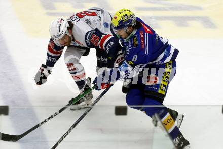 EBEL. Eishockey Bundesliga. EC VSV gegen Fehervar AV19.  Maximilian Rebernig,   (VSV),    Daniel Leavens (Fehervar). Villach, am 28.12.2023
Foto: Kuess
www.qspictures.net
---
pressefotos, pressefotografie, kuess, qs, qspictures, sport, bild, bilder, bilddatenbank