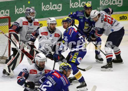 EBEL. Eishockey Bundesliga. EC VSV gegen Fehervar AV19.   Felix Maxa,  (VSV),  Markus Phillips  (Fehervar). Villach, am 28.12.2023
Foto: Kuess
www.qspictures.net
---
pressefotos, pressefotografie, kuess, qs, qspictures, sport, bild, bilder, bilddatenbank