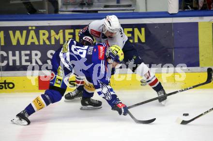 EBEL. Eishockey Bundesliga. EC VSV gegen Fehervar AV19.   Felix Maxa,  (VSV),   Gergoe Ambrus (Fehervar). Villach, am 28.12.2023
Foto: Kuess
www.qspictures.net
---
pressefotos, pressefotografie, kuess, qs, qspictures, sport, bild, bilder, bilddatenbank