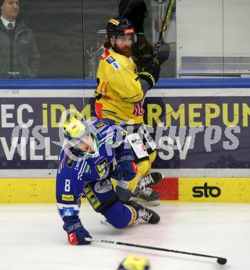 EBEL. Eishockey Bundesliga. EC VSV gegen spusu Vienna Capitals.   Maximilia Rebernig,  (VSV),   Zane Franklin (Vienna Capitals). Villach, am 9.1.2024.
Foto: Kuess
www.qspictures.net
---
pressefotos, pressefotografie, kuess, qs, qspictures, sport, bild, bilder, bilddatenbank