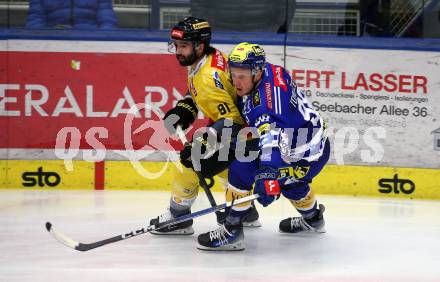 EBEL. Eishockey Bundesliga. EC VSV gegen spusu Vienna Capitals.  Blaz Tomazevic,  (VSV),     Dominique Heinrich (Vienna Capitals). Villach, am 9.1.2024.
Foto: Kuess
www.qspictures.net
---
pressefotos, pressefotografie, kuess, qs, qspictures, sport, bild, bilder, bilddatenbank