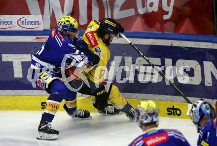 EBEL. Eishockey Bundesliga. EC VSV gegen spusu Vienna Capitals.  Niklas Wetzl, (VSV),   Zane Franklin    (Vienna Capitals). Villach, am 9.1.2024.
Foto: Kuess
www.qspictures.net
---
pressefotos, pressefotografie, kuess, qs, qspictures, sport, bild, bilder, bilddatenbank