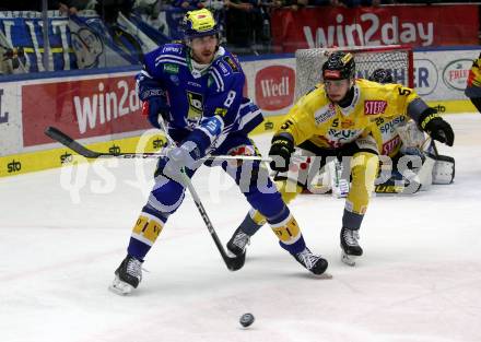 EBEL. Eishockey Bundesliga. EC VSV gegen spusu Vienna Capitals.  Maximilian Rebernig,   (VSV),  Dominic Hackl  (Vienna Capitals). Villach, am 9.1.2024.
Foto: Kuess
www.qspictures.net
---
pressefotos, pressefotografie, kuess, qs, qspictures, sport, bild, bilder, bilddatenbank