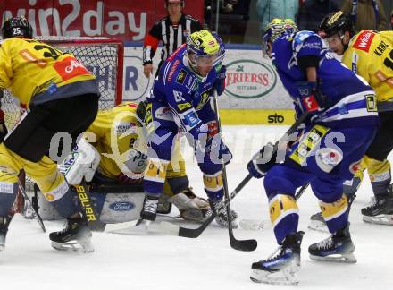 EBEL. Eishockey Bundesliga. EC VSV gegen spusu Vienna Capitals.   Anthony Luciani, (VSV),  Stefan Steen   (Vienna Capitals). Villach, am 9.1.2024.
Foto: Kuess
www.qspictures.net
---
pressefotos, pressefotografie, kuess, qs, qspictures, sport, bild, bilder, bilddatenbank