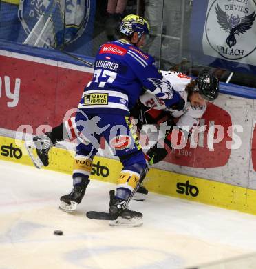 EBEL. Eishockey Bundesliga. EC VSV gegen BEMER Pioneers Vorarlberg. Philipp Lindner, (VSV),   Michael Pastujov  (Vorarlberg). Villach, am 13.1.2024.
Foto: Kuess
www.qspictures.net
---
pressefotos, pressefotografie, kuess, qs, qspictures, sport, bild, bilder, bilddatenbank