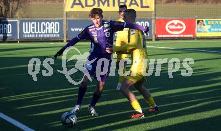 Fussball Bundesliga. Testspiel. SK Austria Klagenfurt gegen Domzale (SLO).   Matthias Dollinger  (Klagenfurt). Moosburg, am 13.1.2024.
Foto: Kuess
www.qspictures.net
---
pressefotos, pressefotografie, kuess, qs, qspictures, sport, bild, bilder, bilddatenbank