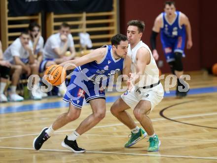 Basketball 2. Liga 2023/2024. Grunddurchgang 14. Runde.  KOS gegen Kufstein Towers.   Niklas Michel (KOS),  Aleix Pujadas  (Kufstein Towers). Klagenfurt, am 13.1.2024.
Foto: Kuess
www.qspictures.net
---
pressefotos, pressefotografie, kuess, qs, qspictures, sport, bild, bilder, bilddatenbank