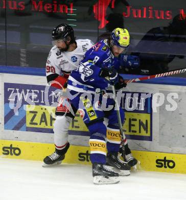 EBEL. Eishockey Bundesliga. EC VSV gegen BEMER Pioneers Vorarlberg. Maximilian Rebernig,  (VSV),  Alexander Pallestrang  (Vorarlberg). Villach, am 13.1.2024.
Foto: Kuess
www.qspictures.net
---
pressefotos, pressefotografie, kuess, qs, qspictures, sport, bild, bilder, bilddatenbank