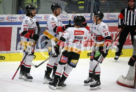 EBEL. Eishockey Bundesliga. EC VSV gegen BEMER Pioneers Vorarlberg. Torjubel Guus Van Nes   (Vorarlberg). Villach, am 13.1.2024.
Foto: Kuess
www.qspictures.net
---
pressefotos, pressefotografie, kuess, qs, qspictures, sport, bild, bilder, bilddatenbank