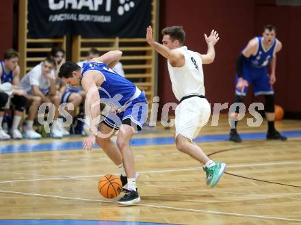 Basketball 2. Liga 2023/2024. Grunddurchgang 14. Runde.  KOS gegen Kufstein Towers.   Niklas Michel (KOS),  Aleix Pujadas  (Kufstein Towers). Klagenfurt, am 13.1.2024.
Foto: Kuess
www.qspictures.net
---
pressefotos, pressefotografie, kuess, qs, qspictures, sport, bild, bilder, bilddatenbank