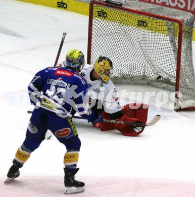 EBEL. Eishockey Bundesliga. EC VSV gegen BEMER Pioneers Vorarlberg.  Benjamin Lanzinger,  (VSV),  Alex Caffi  (Vorarlberg). Villach, am 13.1.2024.
Foto: Kuess
www.qspictures.net
---
pressefotos, pressefotografie, kuess, qs, qspictures, sport, bild, bilder, bilddatenbank