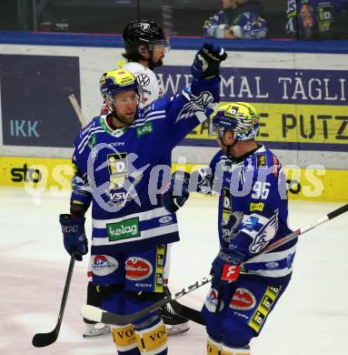 EBEL. Eishockey Bundesliga. EC VSV gegen BEMER Pioneers Vorarlberg. Torjubel Robert Sabolic, Mark Katic (VSV). Villach, am 13.1.2024.
Foto: Kuess
www.qspictures.net
---
pressefotos, pressefotografie, kuess, qs, qspictures, sport, bild, bilder, bilddatenbank