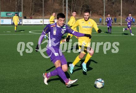 Fussball Bundesliga. Testspiel. SK Austria Klagenfurt gegen Domzale (SLO).  Nikola Djoric   (Klagenfurt). Moosburg, am 13.1.2024.
Foto: Kuess
www.qspictures.net
---
pressefotos, pressefotografie, kuess, qs, qspictures, sport, bild, bilder, bilddatenbank