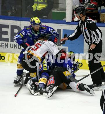 EBEL. Eishockey Bundesliga. EC VSV gegen BEMER Pioneers Vorarlberg.  Philipp Lindner, Alex Wall, (VSV),  Nick Pastujov, Julian Metzler    (Vorarlberg). Villach, am 13.1.2024.
Foto: Kuess
www.qspictures.net
---
pressefotos, pressefotografie, kuess, qs, qspictures, sport, bild, bilder, bilddatenbank