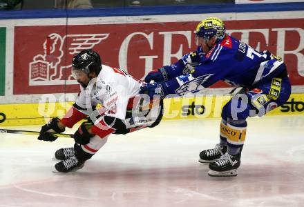 EBEL. Eishockey Bundesliga. EC VSV gegen BEMER Pioneers Vorarlberg.  Philipp Lindner,  (VSV),   Joonas Oden (Vorarlberg). Villach, am 13.1.2024.
Foto: Kuess
www.qspictures.net
---
pressefotos, pressefotografie, kuess, qs, qspictures, sport, bild, bilder, bilddatenbank