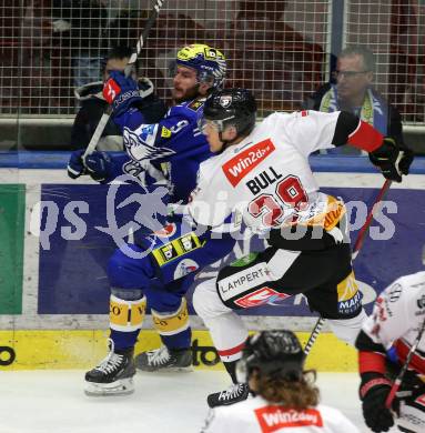 EBEL. Eishockey Bundesliga. EC VSV gegen BEMER Pioneers Vorarlberg.  Alexander Rauchenwald, (VSV),  Christian Bull   (Vorarlberg). Villach, am 13.1.2024.
Foto: Kuess
www.qspictures.net
---
pressefotos, pressefotografie, kuess, qs, qspictures, sport, bild, bilder, bilddatenbank