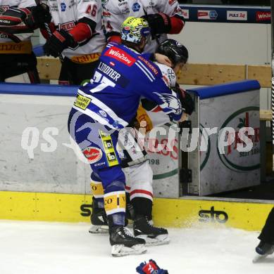 EBEL. Eishockey Bundesliga. EC VSV gegen BEMER Pioneers Vorarlberg.  Philipp Lindner, (VSV),   Nick Pastujov  (Vorarlberg). Villach, am 13.1.2024.
Foto: Kuess
www.qspictures.net
---
pressefotos, pressefotografie, kuess, qs, qspictures, sport, bild, bilder, bilddatenbank