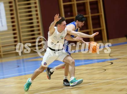 Basketball 2. Liga 2023/2024. Grunddurchgang 12. Runde.  KOS gegen Kufstein Towers. Niklas Michel   (KOS),   Aleksander Mlodianovski (Kufstein Towers). Klagenfurt, am 13.1.2024.
Foto: Kuess
www.qspictures.net
---
pressefotos, pressefotografie, kuess, qs, qspictures, sport, bild, bilder, bilddatenbank