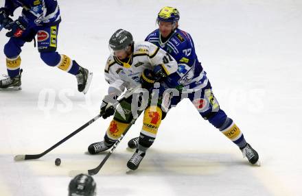 EBEL. Eishockey Bundesliga. EC VSV gegen HC Pustertal Woelfe.   Philipp Lindner,   (VSV),  Jason Jaffrey Akeson  (Pustertal). Villach, am 19.1.2024.
Foto: Kuess
www.qspictures.net
---
pressefotos, pressefotografie, kuess, qs, qspictures, sport, bild, bilder, bilddatenbank