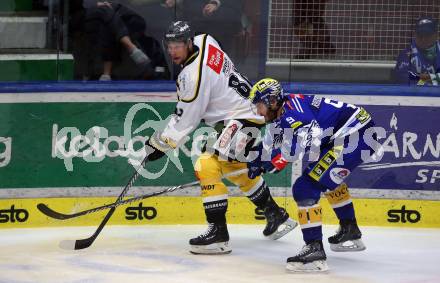 EBEL. Eishockey Bundesliga. EC VSV gegen HC Pustertal Woelfe.   Alexander Rauchenwald,   (VSV),   Jasse Erik Kalevi ikonen (Pustertal). Villach, am 19.1.2024.
Foto: Kuess
www.qspictures.net
---
pressefotos, pressefotografie, kuess, qs, qspictures, sport, bild, bilder, bilddatenbank