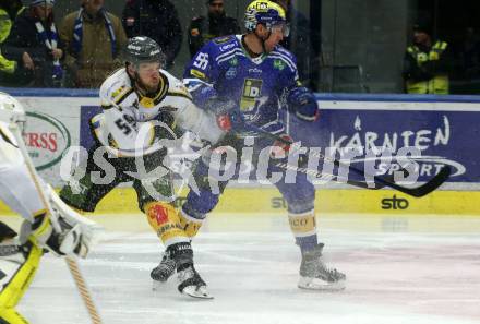 EBEL. Eishockey Bundesliga. EC VSV gegen HC Pustertal Woelfe.   Robert Sabolic,  (VSV),  Daniel Glira   (Pustertal). Villach, am 19.1.2024.
Foto: Kuess
www.qspictures.net
---
pressefotos, pressefotografie, kuess, qs, qspictures, sport, bild, bilder, bilddatenbank