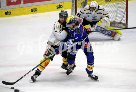 EBEL. Eishockey Bundesliga. EC VSV gegen HC Pustertal Woelfe.   Alexander Rauchenwald,   (VSV),  Joel Messner  (Pustertal). Villach, am 19.1.2024.
Foto: Kuess
www.qspictures.net
---
pressefotos, pressefotografie, kuess, qs, qspictures, sport, bild, bilder, bilddatenbank