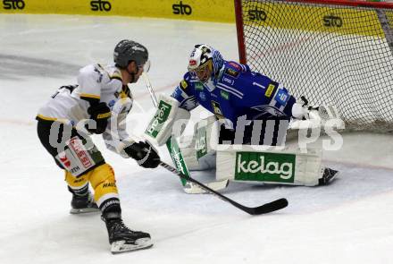 EBEL. Eishockey Bundesliga. EC VSV gegen HC Pustertal Woelfe.   Jean Philippe Lammoureux,  (VSV),  Richard John Schofield   (Pustertal). Villach, am 19.1.2024.
Foto: Kuess
www.qspictures.net
---
pressefotos, pressefotografie, kuess, qs, qspictures, sport, bild, bilder, bilddatenbank