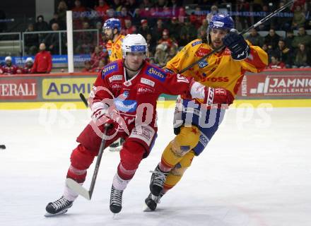 EBEL. Eishockey Bundesliga. EC KAC gegen Asiago Hockey.   Simeon Schwinger,   (KAC),  Giovanni Luigi Domenico Vallati (Asiago).  Klagenfurt, am 23.1.2024.
Foto: Kuess
www.qspictures.net
---
pressefotos, pressefotografie, kuess, qs, qspictures, sport, bild, bilder, bilddatenbank