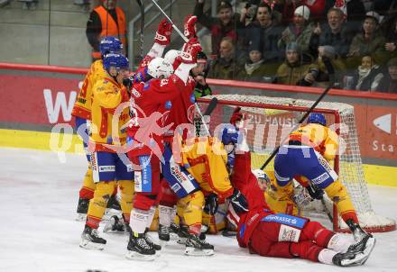 EBEL. Eishockey Bundesliga. EC KAC gegen Asiago Hockey.   Torjubel Jan Mursak, Jesper Jensen Aabo  (KAC).  Klagenfurt, am 23.1.2024.
Foto: Kuess
www.qspictures.net
---
pressefotos, pressefotografie, kuess, qs, qspictures, sport, bild, bilder, bilddatenbank