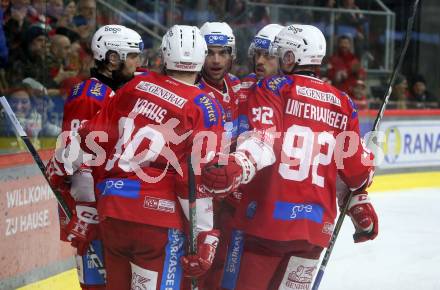 EBEL. Eishockey Bundesliga. EC KAC gegen Asiago Hockey.   Torjubel Raphael Herburger, Lukas Haudum, Nikolaus Kraus, Thomas Vallant, Clemens Unterweger  (KAC).  Klagenfurt, am 23.1.2024.
Foto: Kuess
www.qspictures.net
---
pressefotos, pressefotografie, kuess, qs, qspictures, sport, bild, bilder, bilddatenbank