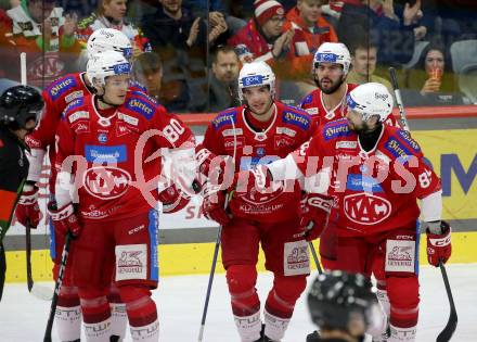 EBEL. Eishockey Bundesliga. EC KAC gegen Asiago Hockey.   Torjubel Lukas Haudum, Steven Strong, Paul Postma, Nikolaus Kraus, Raphael Herburger  (KAC).  Klagenfurt, am 23.1.2024.
Foto: Kuess
www.qspictures.net
---
pressefotos, pressefotografie, kuess, qs, qspictures, sport, bild, bilder, bilddatenbank