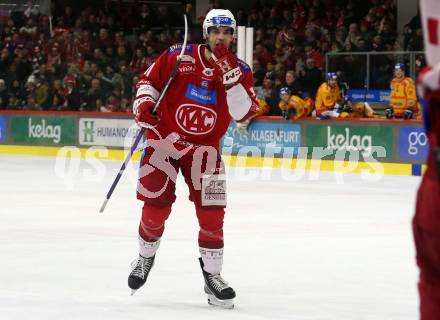 EBEL. Eishockey Bundesliga. EC KAC gegen Asiago Hockey.  Torjubel Lukas Haudum   (KAC).  Klagenfurt, am 23.1.2024.
Foto: Kuess
www.qspictures.net
---
pressefotos, pressefotografie, kuess, qs, qspictures, sport, bild, bilder, bilddatenbank