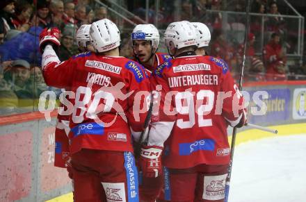 EBEL. Eishockey Bundesliga. EC KAC gegen Asiago Hockey.   Torjubel Raphael Herburger, Lukas Haudum, Nikolaus Kraus, Thomas Vallant, Clemens Unterweger  (KAC).  Klagenfurt, am 23.1.2024.
Foto: Kuess
www.qspictures.net
---
pressefotos, pressefotografie, kuess, qs, qspictures, sport, bild, bilder, bilddatenbank