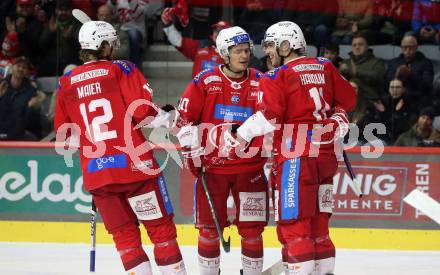 EBEL. Eishockey Bundesliga. EC KAC gegen Asiago Hockey.    Torjubel David Maier, Nikolaus Kraus, Lukas Haudum (KAC).  Klagenfurt, am 23.1.2024.
Foto: Kuess
www.qspictures.net
---
pressefotos, pressefotografie, kuess, qs, qspictures, sport, bild, bilder, bilddatenbank