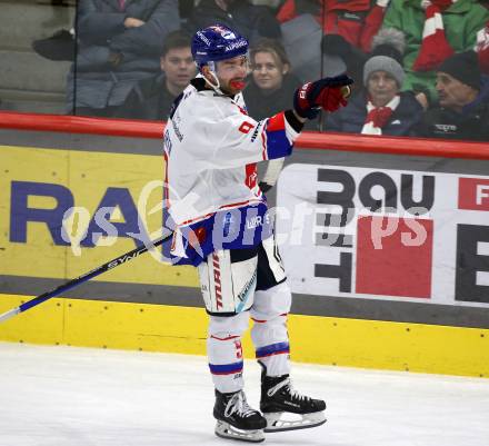 EBEL. Eishockey Bundesliga. EC KAC gegen HC TIWAG Innsbruck. Torjubel Gordon Green (Innsbruck).  Klagenfurt, am 26.1.2024.
Foto: Kuess
www.qspictures.net
---
pressefotos, pressefotografie, kuess, qs, qspictures, sport, bild, bilder, bilddatenbank