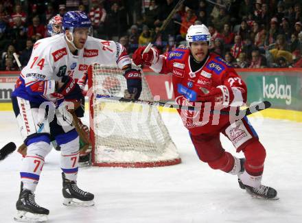 EBEL. Eishockey Bundesliga. EC KAC gegen HC TIWAG Innsbruck. Thomas Hundertpfund,   (KAC),  Nathanael Halbert (Innsbruck).  Klagenfurt, am 26.1.2024.
Foto: Kuess
www.qspictures.net
---
pressefotos, pressefotografie, kuess, qs, qspictures, sport, bild, bilder, bilddatenbank