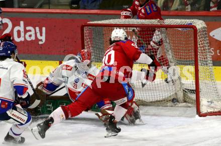 EBEL. Eishockey Bundesliga. EC KAC gegen HC TIWAG Innsbruck. Matthew Fraser.  (KAC), Evan Buitenhuis   (Innsbruck).  Klagenfurt, am 26.1.2024.
Foto: Kuess
www.qspictures.net
---
pressefotos, pressefotografie, kuess, qs, qspictures, sport, bild, bilder, bilddatenbank