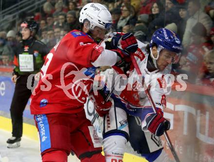 EBEL. Eishockey Bundesliga. EC KAC gegen HC TIWAG Innsbruck.   Raphael Herburger, (KAC), Lukas Baer  (Innsbruck).  Klagenfurt, am 26.1.2024.
Foto: Kuess
www.qspictures.net
---
pressefotos, pressefotografie, kuess, qs, qspictures, sport, bild, bilder, bilddatenbank