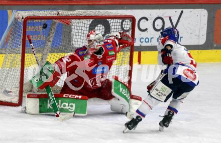 EBEL. Eishockey Bundesliga. EC KAC gegen HC TIWAG Innsbruck.  Sebastian Dahm, (KAC),   Gordon Green (Innsbruck).  Klagenfurt, am 26.1.2024.
Foto: Kuess
www.qspictures.net
---
pressefotos, pressefotografie, kuess, qs, qspictures, sport, bild, bilder, bilddatenbank