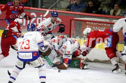 EBEL. Eishockey Bundesliga. EC KAC gegen HC TIWAG Innsbruck.  Finn Van Eem Evan Buitenhuis (Innsbruck).  Klagenfurt, am 26.1.2024.
Foto: Kuess
www.qspictures.net
---
pressefotos, pressefotografie, kuess, qs, qspictures, sport, bild, bilder, bilddatenbank