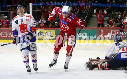 EBEL. Eishockey Bundesliga. EC KAC gegen HC TIWAG Innsbruck. Torjubel Matthew Fraser  (KAC). Klagenfurt, am 26.1.2024.
Foto: Kuess
www.qspictures.net
---
pressefotos, pressefotografie, kuess, qs, qspictures, sport, bild, bilder, bilddatenbank